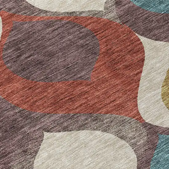 Brown Taupe And Teal Blue Ogee Washable Indoor Outdoor Area Rug Photo 5