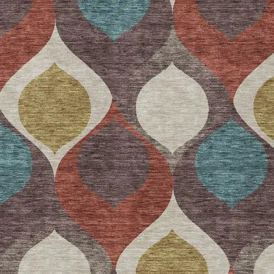 Brown Taupe And Teal Blue Ogee Washable Indoor Outdoor Area Rug Photo 4