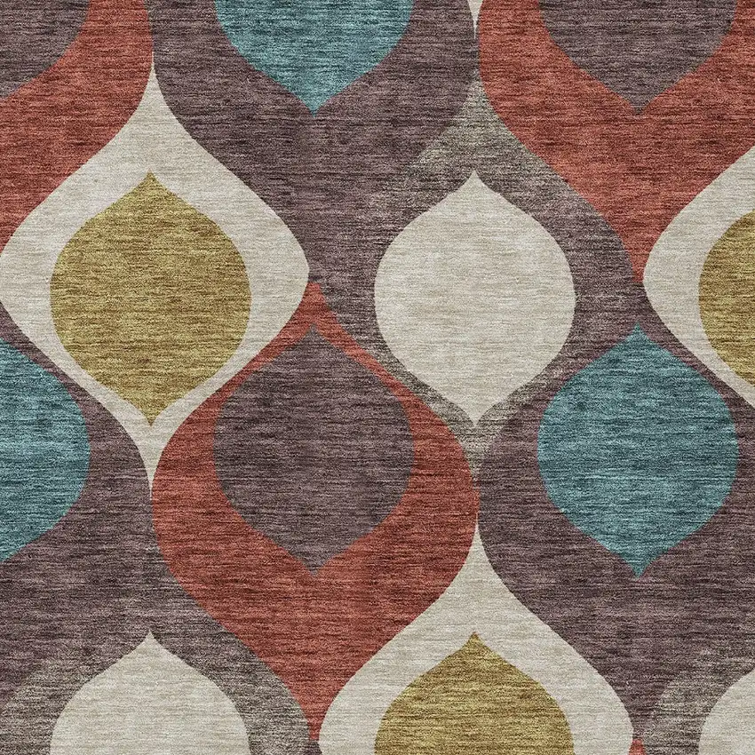 Brown Taupe And Teal Blue Ogee Washable Indoor Outdoor Area Rug Photo 4