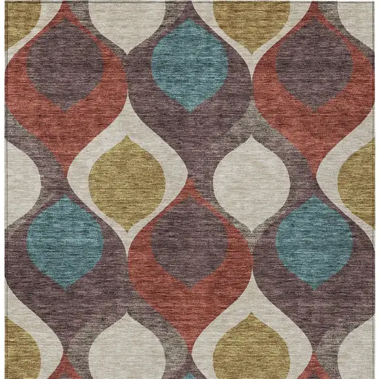 Brown Taupe And Teal Blue Ogee Washable Indoor Outdoor Area Rug Photo 6