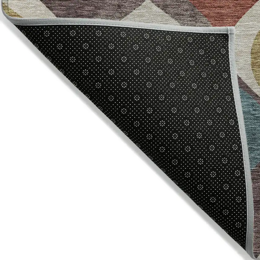 Brown Taupe And Teal Blue Ogee Washable Indoor Outdoor Area Rug Photo 2
