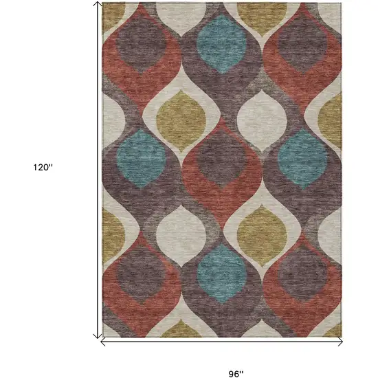 Brown Taupe And Teal Blue Ogee Washable Indoor Outdoor Area Rug Photo 3