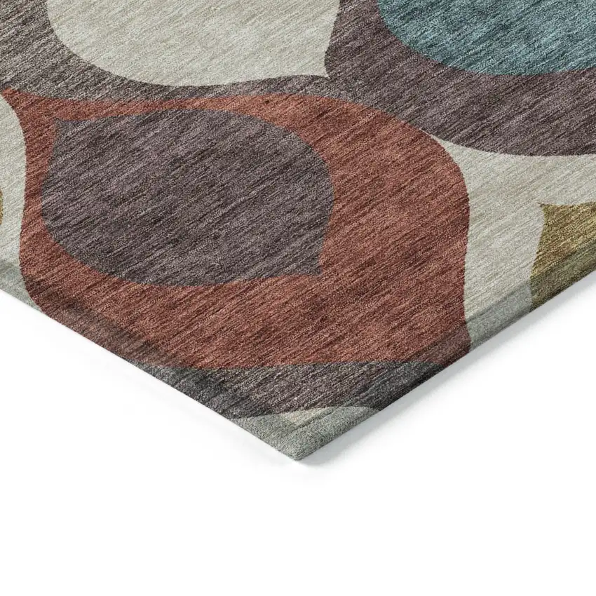Brown Taupe And Teal Blue Ogee Washable Indoor Outdoor Area Rug Photo 3
