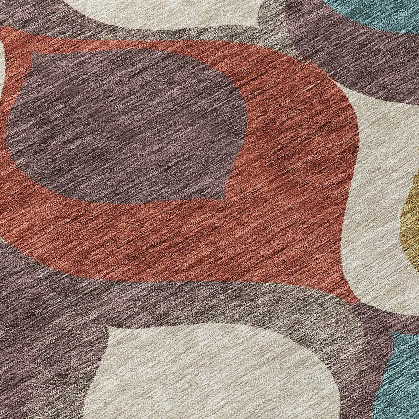 Brown Taupe And Teal Blue Ogee Washable Indoor Outdoor Area Rug Photo 4