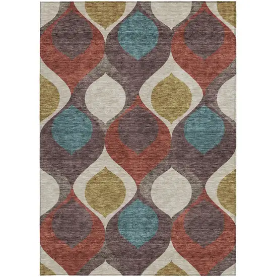 Brown Taupe And Teal Blue Ogee Washable Indoor Outdoor Area Rug Photo 5