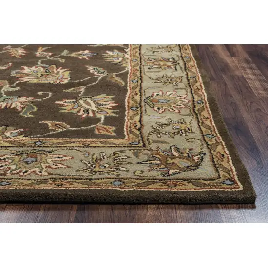 Brown Taupe Sage Blue Rust And Tan Wool Oriental Hand Tufted Area Rug Photo 2