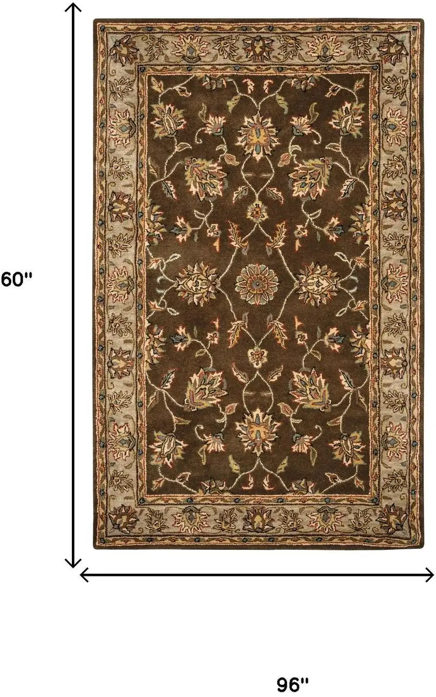 Brown Taupe Sage Blue Rust And Tan Wool Oriental Hand Tufted Area Rug Photo 5