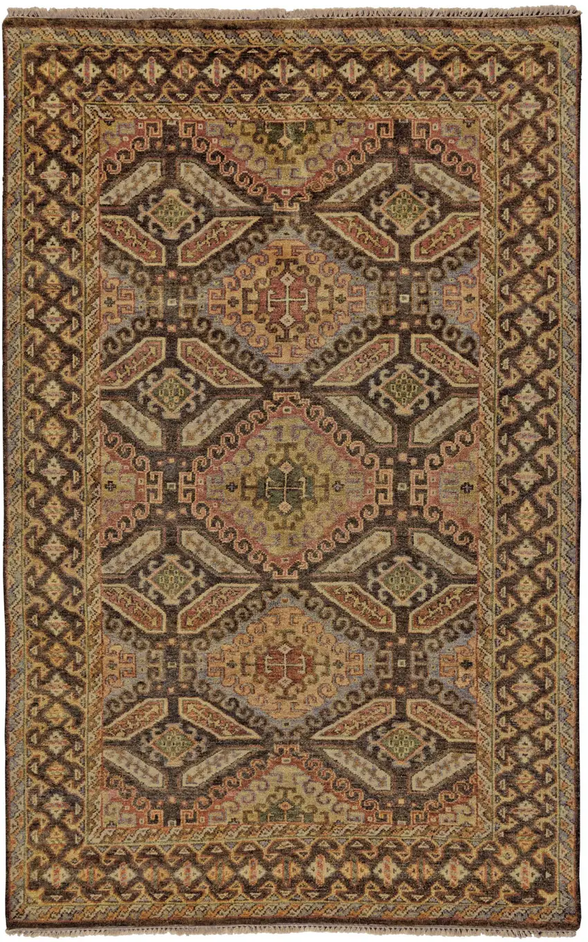 Brown Taupe and Orange Wool Southwestern Hand Knotted Area Rug Photo 2