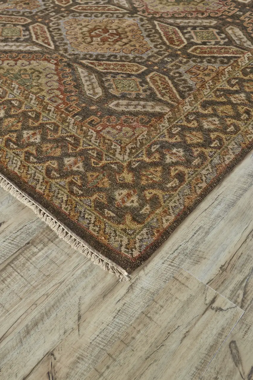 Brown Taupe and Orange Wool Southwestern Hand Knotted Area Rug Photo 5