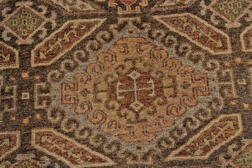 Brown Taupe and Orange Wool Southwestern Hand Knotted Area Rug Photo 4