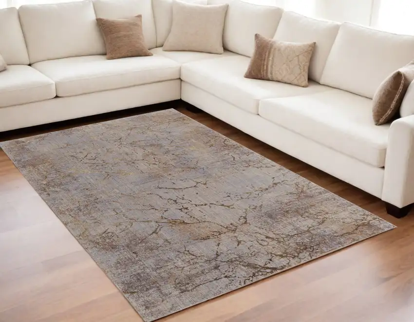 Brown Taupe and Tan Abstract Power Loom Area Rug Photo 1