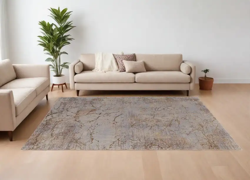 Brown Taupe and Tan Abstract Power Loom Area Rug Photo 1