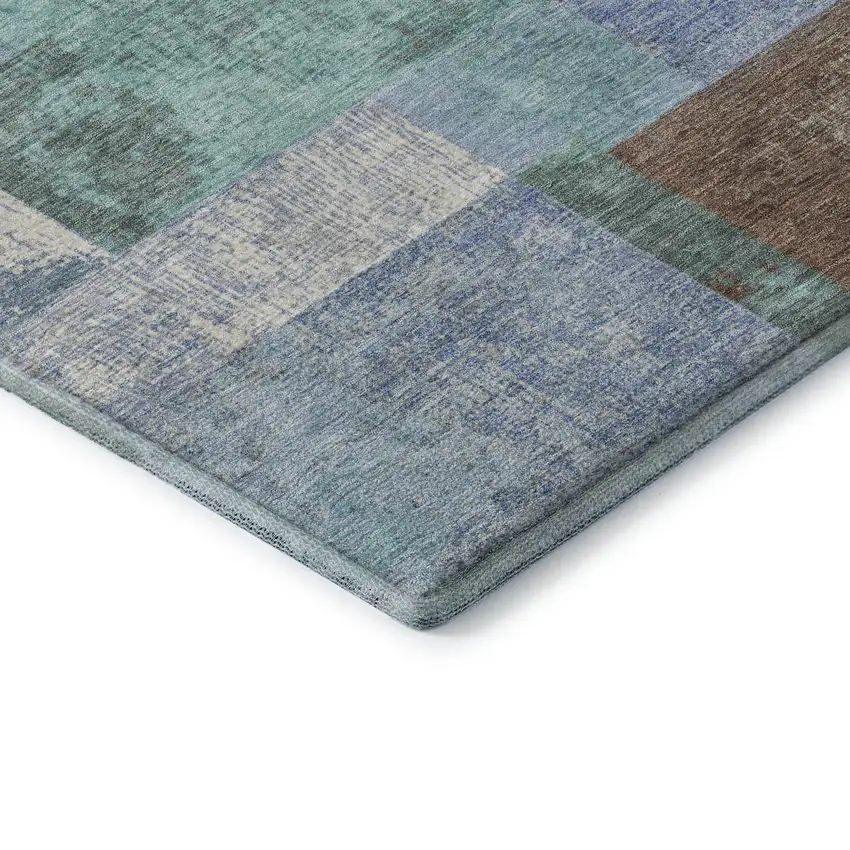 Brown Teal And Ivory Geometric Washable Area Rug With UV Protection Photo 7