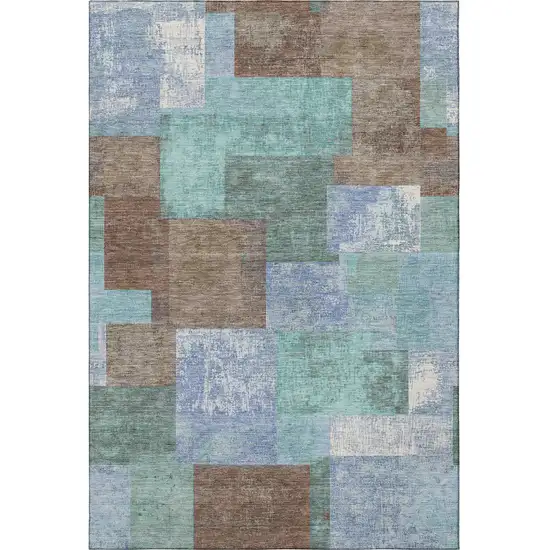 Brown Teal And Ivory Geometric Washable Area Rug With UV Protection Photo 3