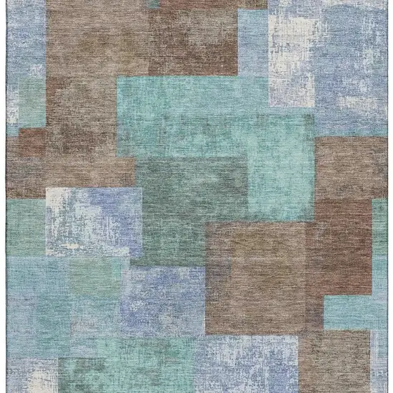 Brown Teal And Ivory Geometric Washable Area Rug With UV Protection Photo 4