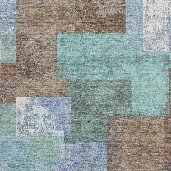 Brown Teal And Ivory Geometric Washable Area Rug With UV Protection Photo 3