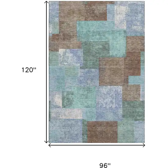 Brown Teal And Ivory Geometric Washable Area Rug With UV Protection Photo 9