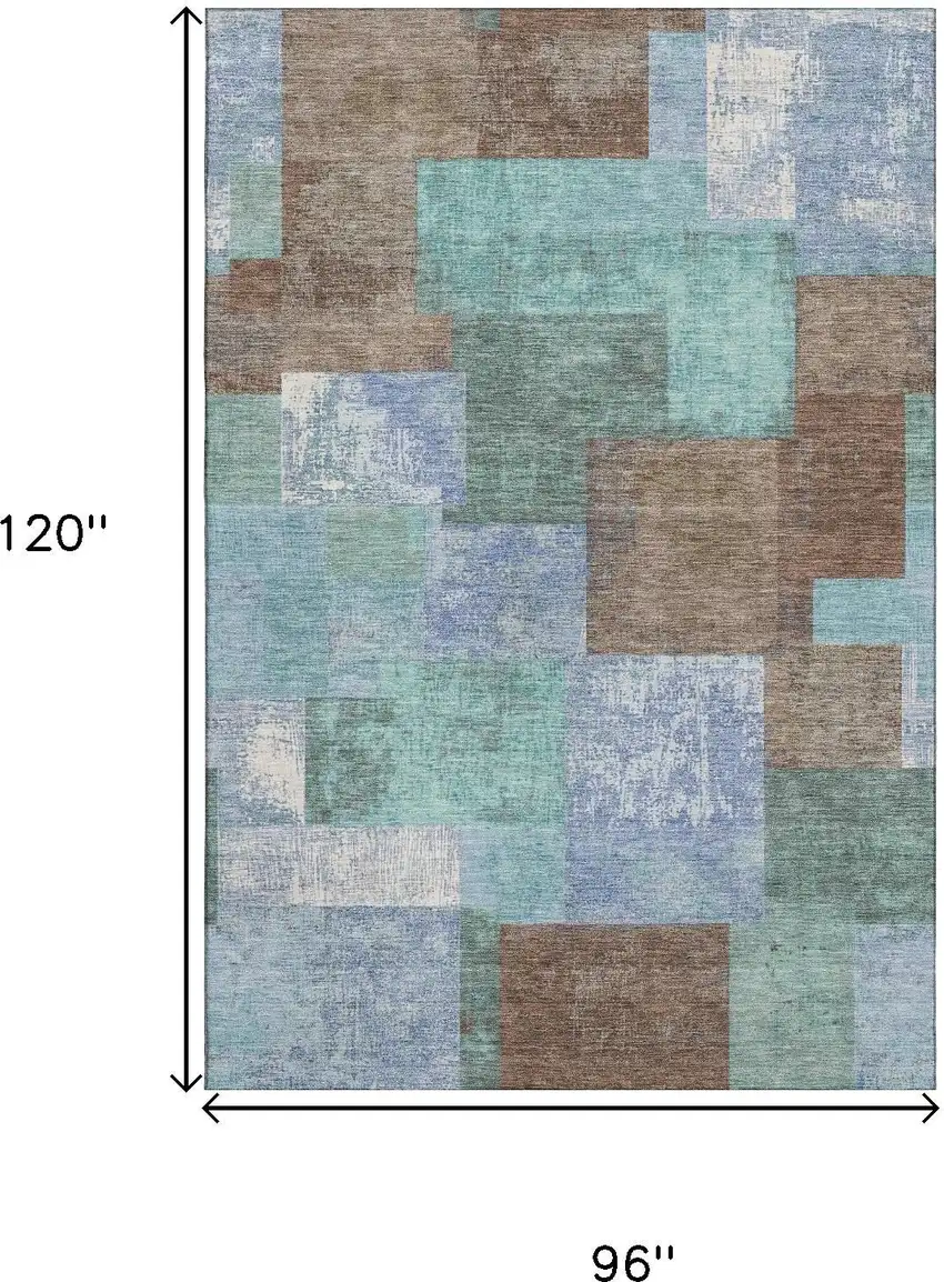 Brown Teal And Ivory Geometric Washable Area Rug With UV Protection Photo 9