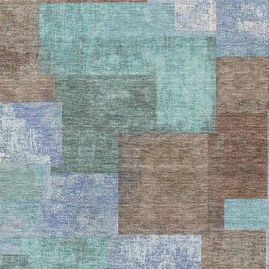 Brown Teal And Ivory Geometric Washable Area Rug With UV Protection Photo 3
