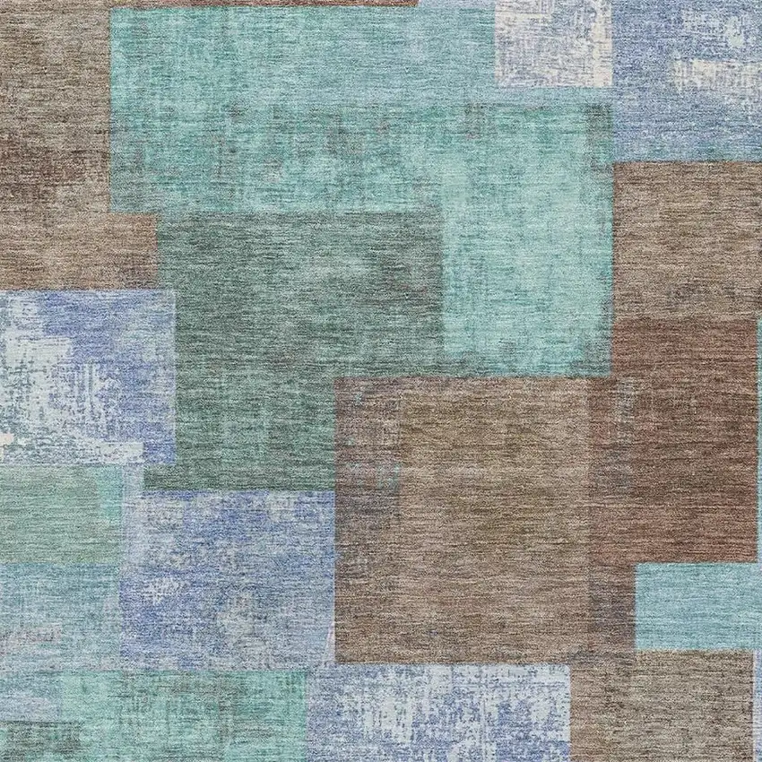 Brown Teal And Ivory Geometric Washable Area Rug With UV Protection Photo 3