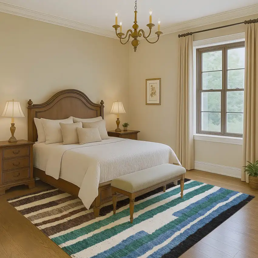 Brown Teal And Ivory Striped Washable Area Rug With UV Protection Photo 6