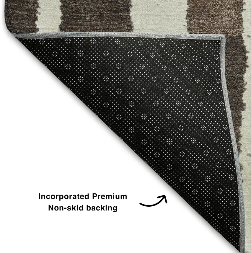 Brown Teal And Ivory Striped Washable Area Rug With UV Protection Photo 7