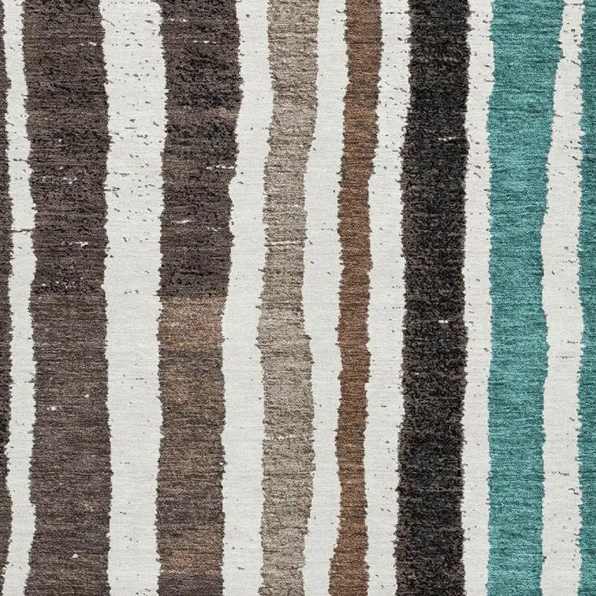 Brown Teal And Ivory Striped Washable Area Rug With UV Protection Photo 3