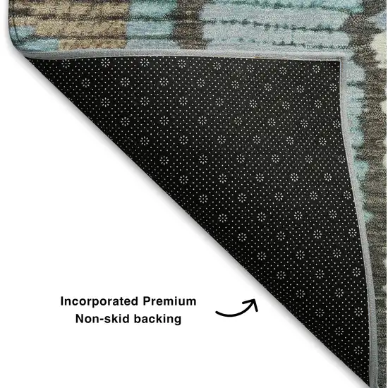 Brown Teal And Ivory Tribal Washable Area Rug With UV Protection Photo 7