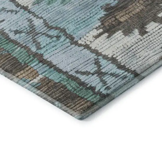 Brown Teal And Ivory Tribal Washable Area Rug With UV Protection Photo 8