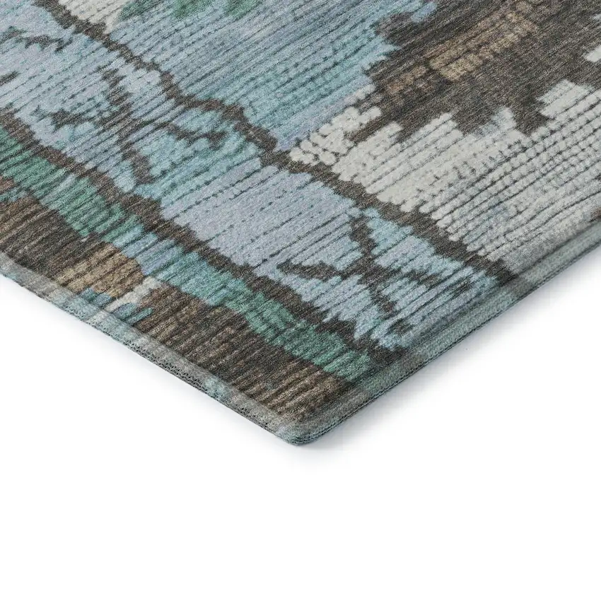 Brown Teal And Ivory Tribal Washable Area Rug With UV Protection Photo 8