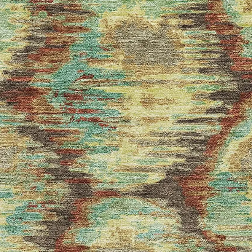 Brown Teal And Rust Diamond Washable Area Rug With UV Protection Photo 3