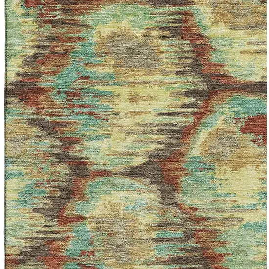Brown Teal And Rust Diamond Washable Area Rug With UV Protection Photo 4