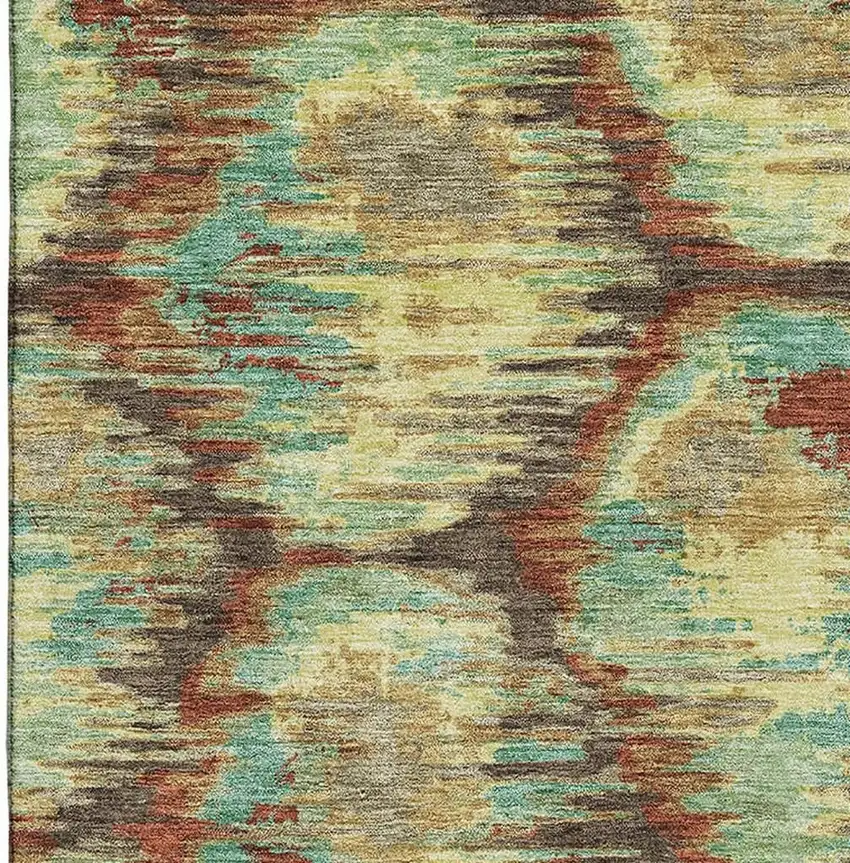 Brown Teal And Rust Diamond Washable Area Rug With UV Protection Photo 4