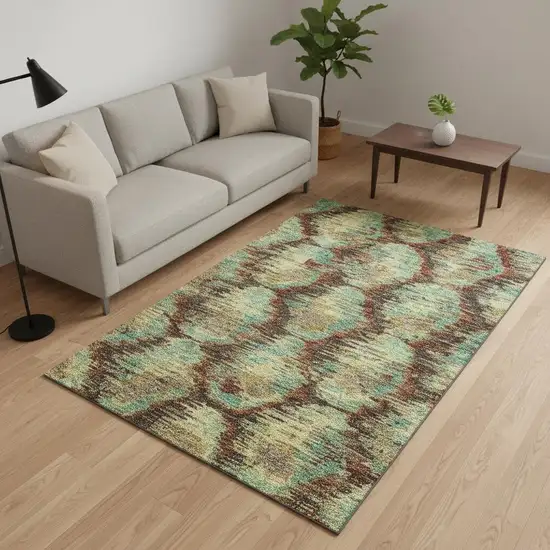Brown Teal And Rust Diamond Washable Area Rug With UV Protection Photo 2