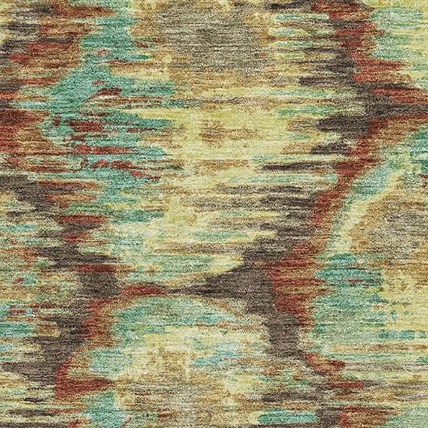 Brown Teal And Rust Diamond Washable Area Rug With UV Protection Photo 3