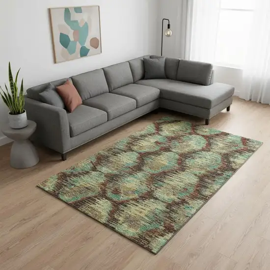 Brown Teal And Rust Diamond Washable Area Rug With UV Protection Photo 2