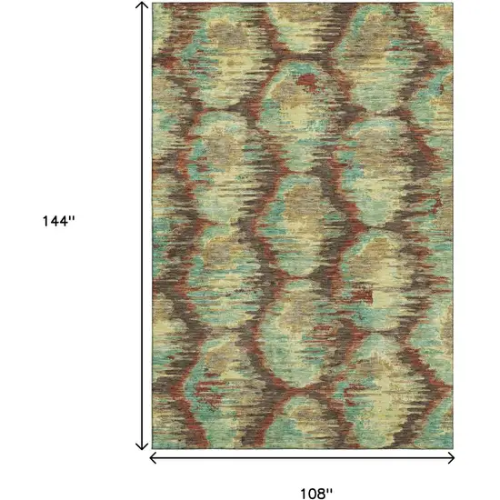 Brown Teal And Rust Diamond Washable Area Rug With UV Protection Photo 9