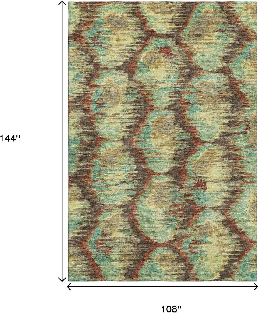 Brown Teal And Rust Diamond Washable Area Rug With UV Protection Photo 9