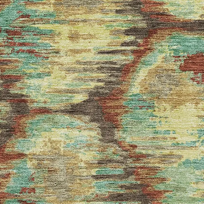 Brown Teal And Rust Diamond Washable Area Rug With UV Protection Photo 3