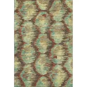 Photo of Brown Teal And Rust Diamond Washable Area Rug With UV Protection