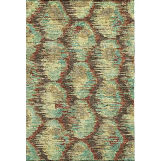 Brown Teal And Rust Diamond Washable Area Rug With UV Protection Photo 3