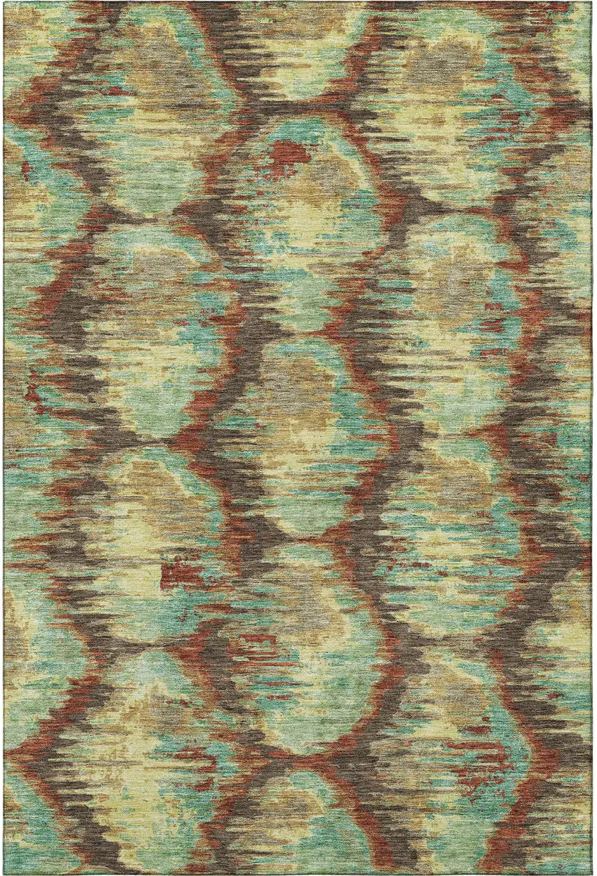 Brown Teal And Rust Diamond Washable Area Rug With UV Protection Photo 3