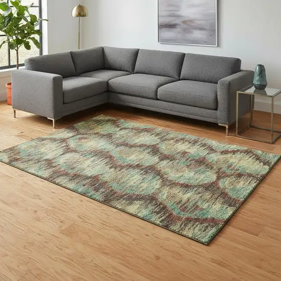 Brown Teal And Rust Diamond Washable Area Rug With UV Protection Photo 2