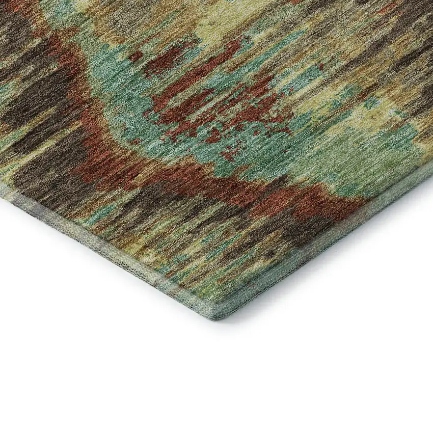Brown Teal And Rust Diamond Washable Area Rug With UV Protection Photo 7