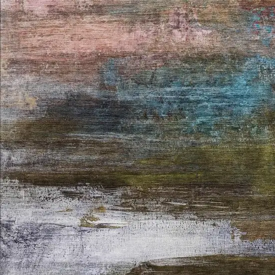 Brown Teal Blue And Blush Abstract Washable Indoor Outdoor Area Rug Photo 4