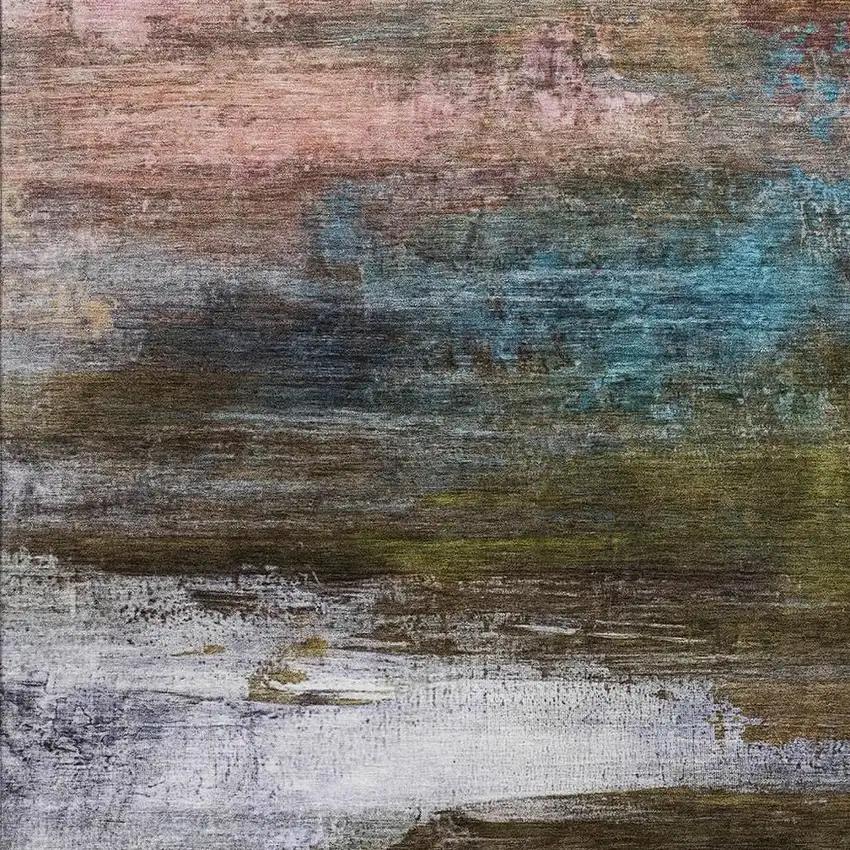 Brown Teal Blue And Blush Abstract Washable Indoor Outdoor Area Rug Photo 4