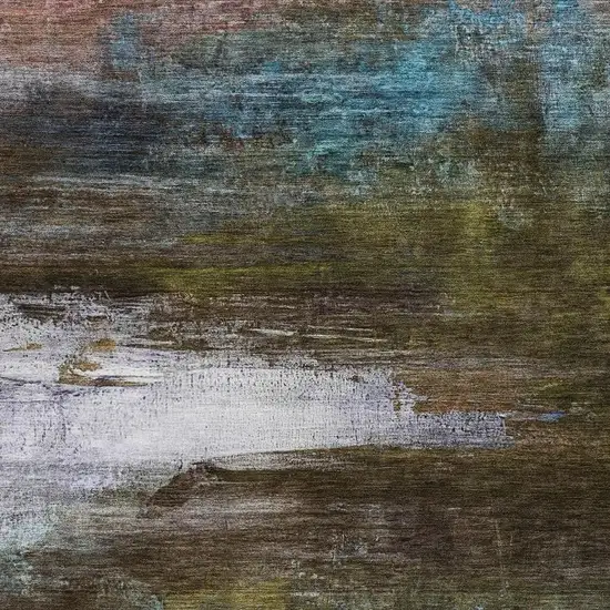 Brown Teal Blue And Blush Abstract Washable Indoor Outdoor Area Rug Photo 3