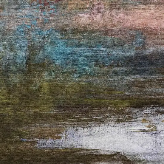 Brown Teal Blue And Blush Abstract Washable Indoor Outdoor Area Rug Photo 3