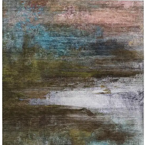 Brown Teal Blue And Blush Abstract Washable Indoor Outdoor Area Rug Photo 4
