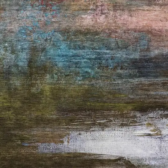 Brown Teal Blue And Blush Abstract Washable Indoor Outdoor Area Rug Photo 3